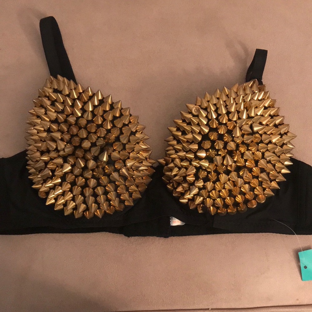 Gold spikes bra